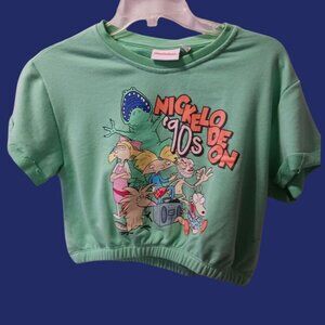 Nickelodeon 90s Cartoon Characters Green Crop Top T-Shirt size Medium